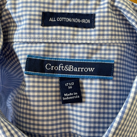 Mens 17-1/2/36 Croft & Barrow blue plaid dress shirt - Picture 2 of 4